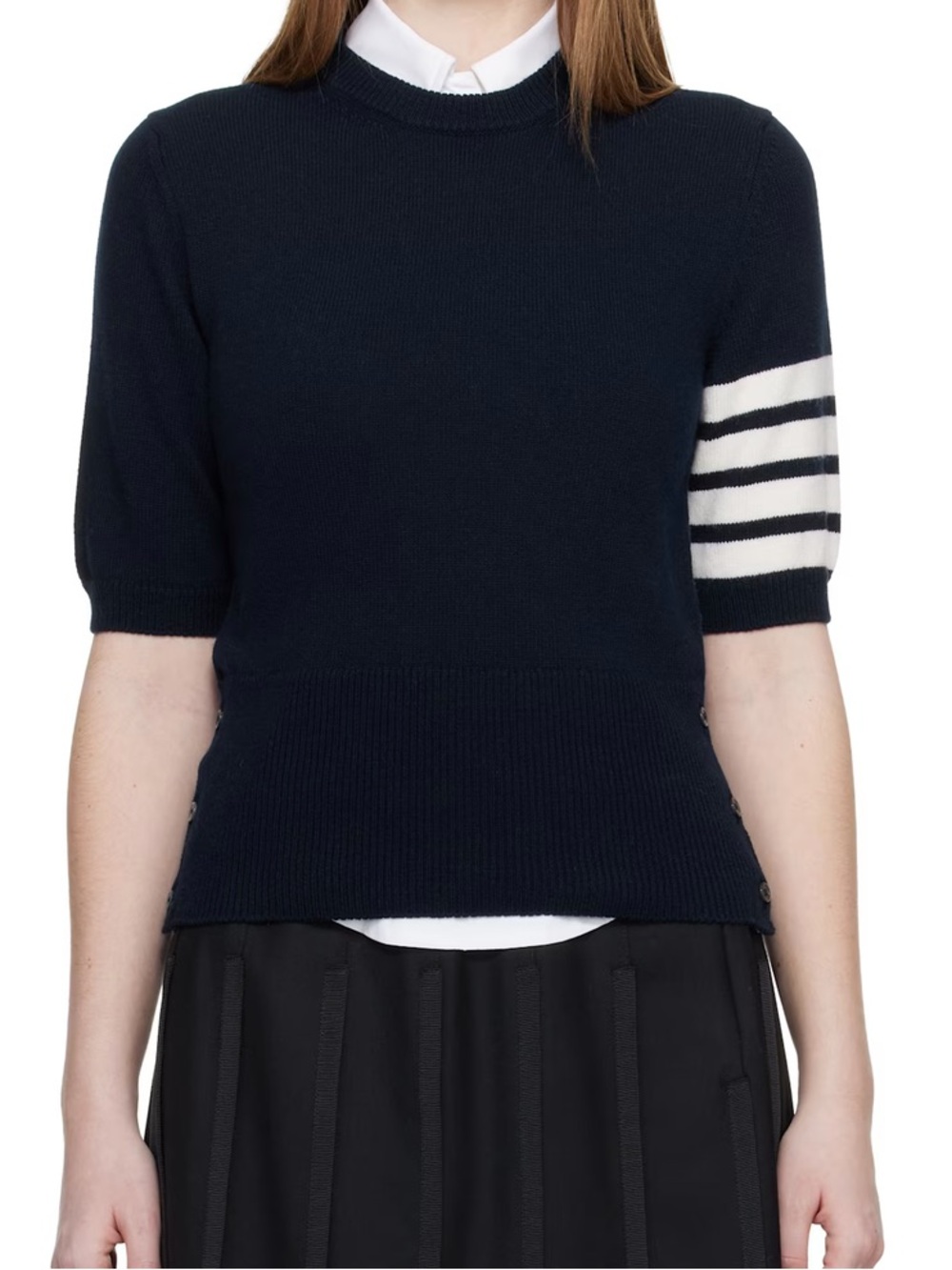 Thom Browne Navy Jersey Intarsia Classic Fit 4-Bar T-shirt - Picture 3 of 10